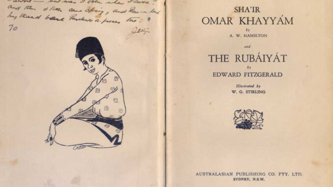 Khayyam's Quatrain 70 Handwritten by J E Styn (Jessica Thomson) on a Copy of Edward FitzGerald's First Edition Translation of The Rubaiyat of Omar Khayyam